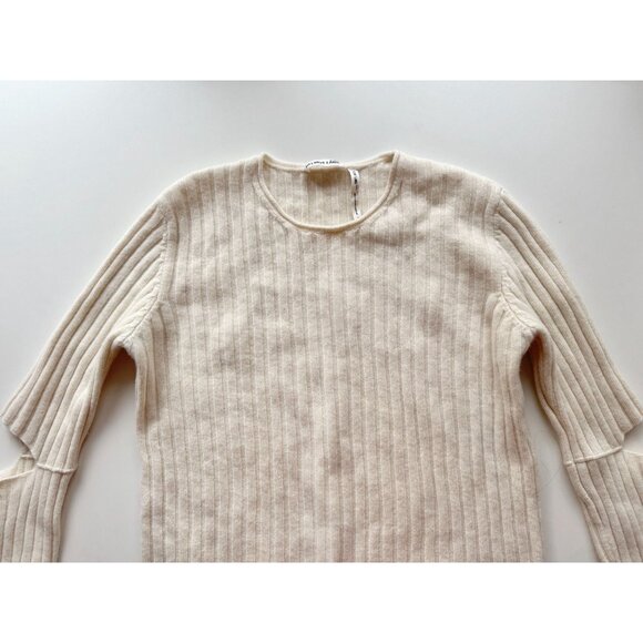 HELMUT LANG Re-Edition Ivory 100% Wool Ribbed Knit Cut-Out Elbow Sweater, Size M - Picture 7 of 15